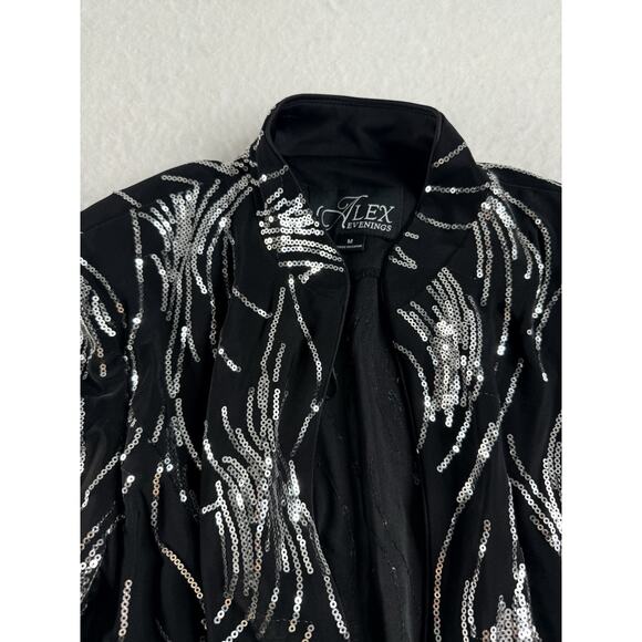 Alex Evenings Women’s Black Silver Sequin Geometric Jacket Size M Pre-Owned - Picture 2 of 3